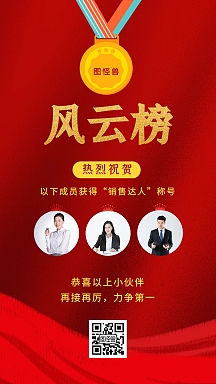 风云榜喜报表扬宣传大气手机海报