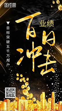 业绩百日冲击黑金手机海报