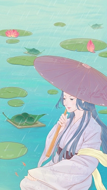 古风美女夏季撑伞手机海报