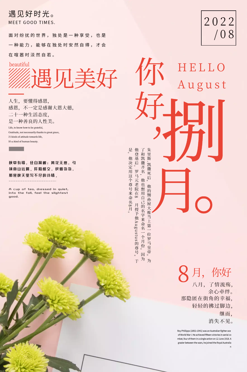 你好八月海报设计