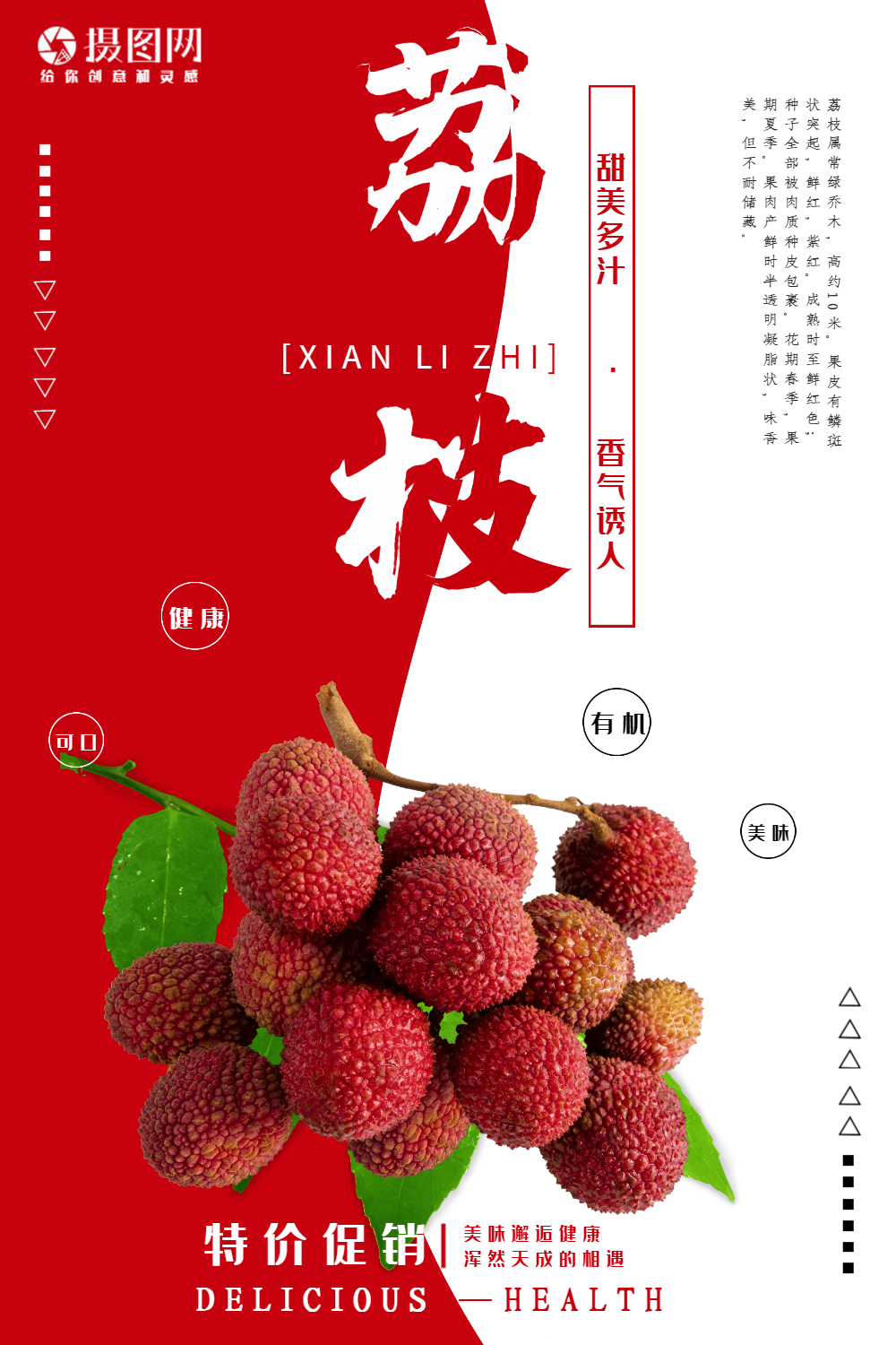 红白相间简约风新鲜荔枝海报