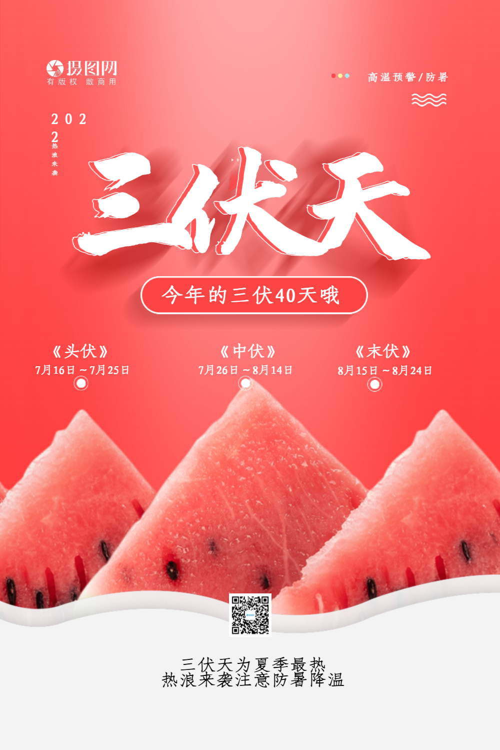 红色三伏天宣传海报