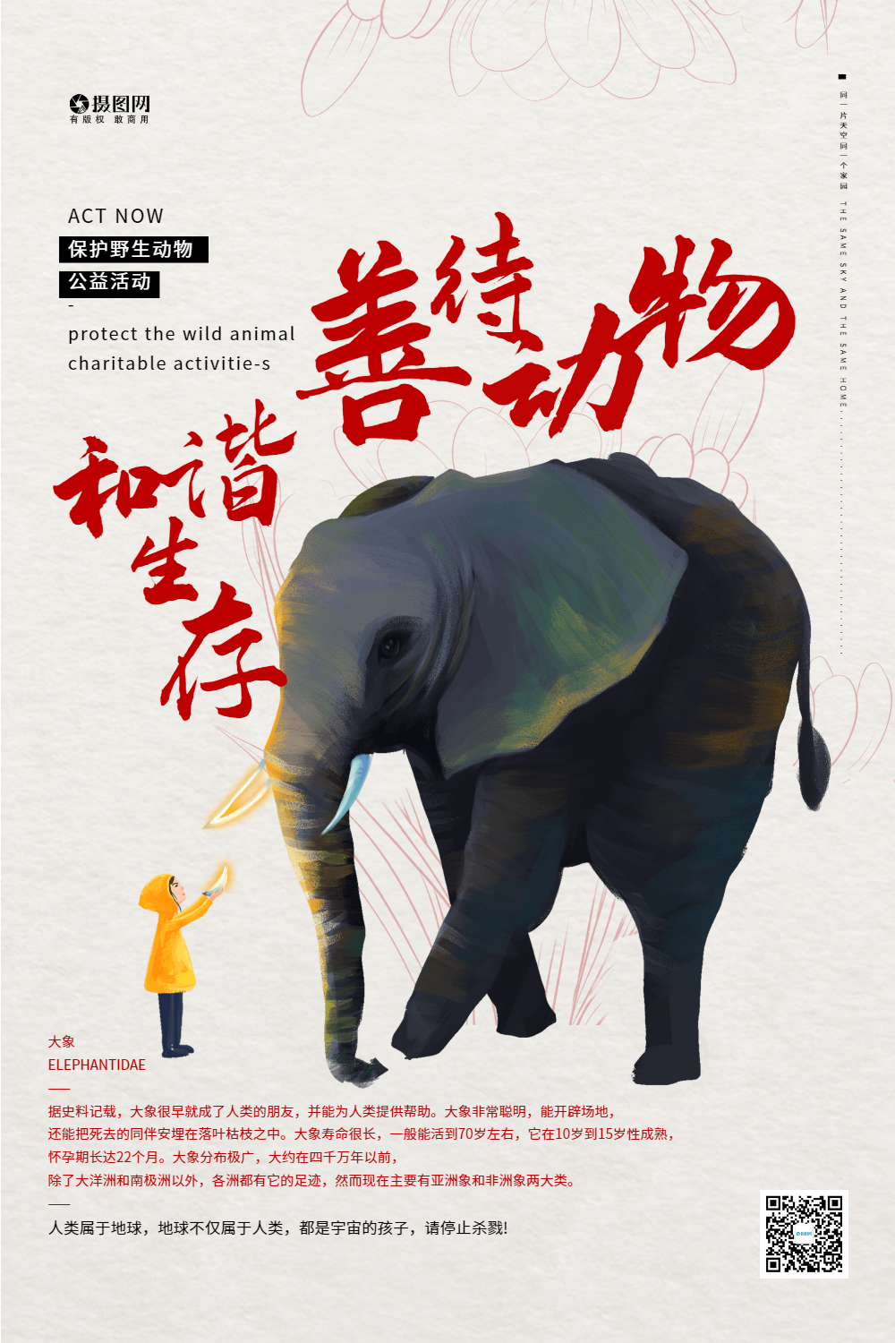 善待保护野生动物公益海报