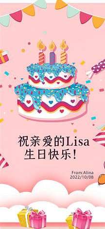 生日快乐贺卡祝福文艺清新手机海报企业商用平安夜贺卡祝福红色卡通