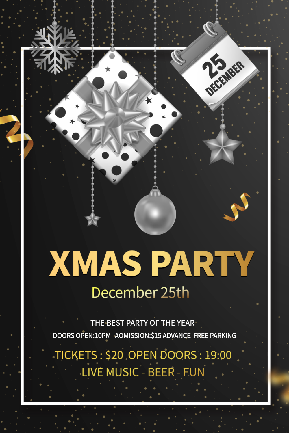 黑金简洁大气圣诞派对英文海报