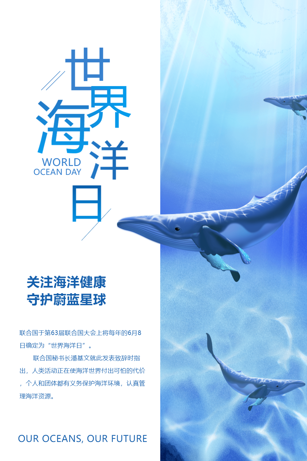 简洁世界海洋日海报