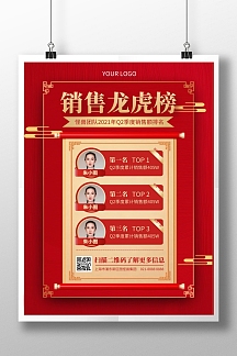 销售业绩排名前三表彰竖版海报