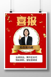 红色销售冠军喜报表彰竖版海报