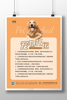 简约橙色金毛宠物托运注意事项在线海报制作