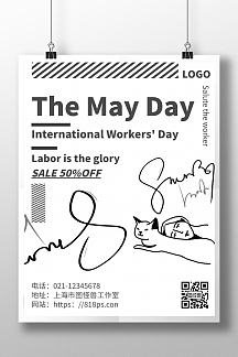 黑白简约风格五一劳动节英文海报