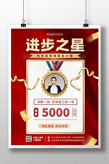 进步之星业绩表彰竖版海报