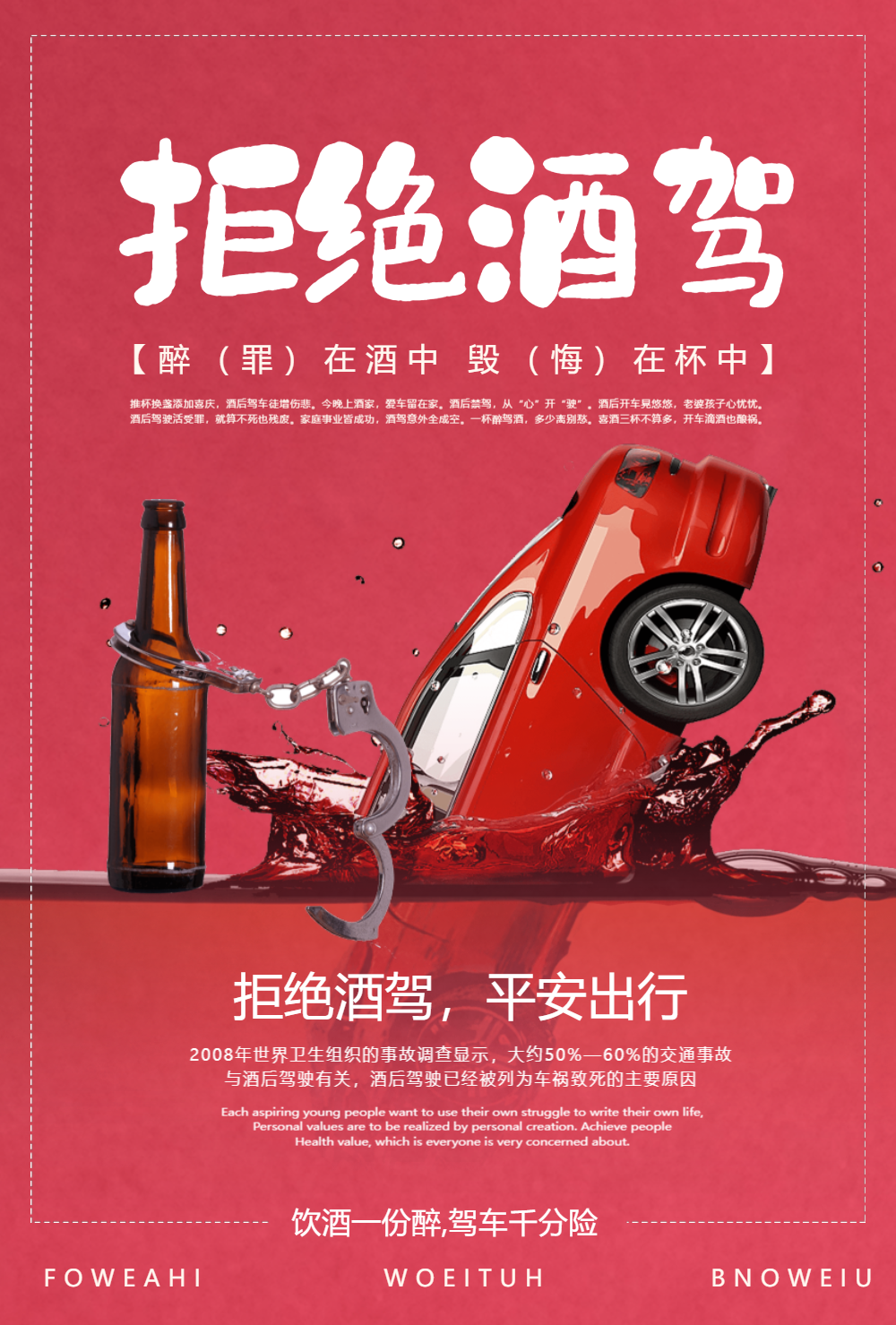 正版简约大气拒绝酒驾醉驾宣传公益摄影图海报