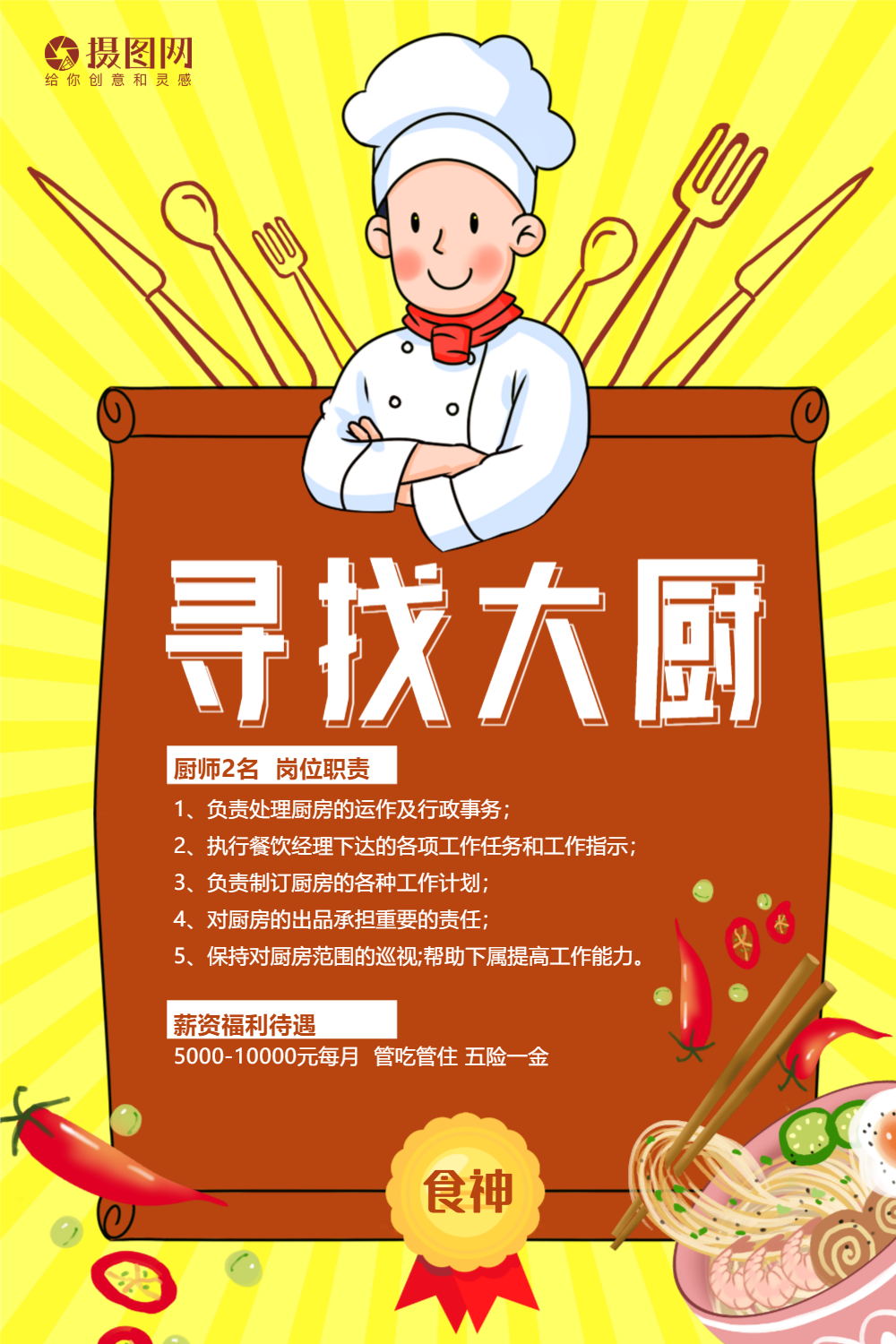 创意招聘海报正版寻找厨神厨师招聘海报正版寻找合伙人立体招聘海报